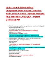 Interstate Household Mover Compliance Exam Practice Questions And Correct Answers (Verif