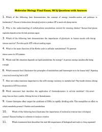 Molecular Biology Final Exam, MCQ Questions with Answers