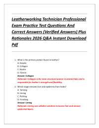 Leatherworking Technician Professional Exam Practice Test Questions And Correct Answers