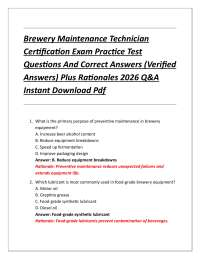 Brewery Maintenance Technician Certification Exam Practice Test Questions And Correct An