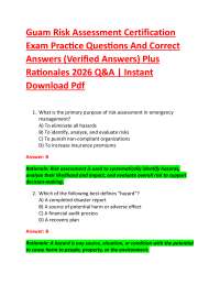 Guam Risk Assessment Certification Exam Practice Questions And Correct Answers (Verified