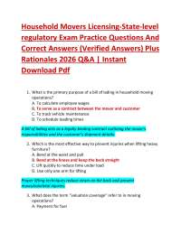 Household Movers Licensing-State-level regulatory Exam Practice Questions And Correct An