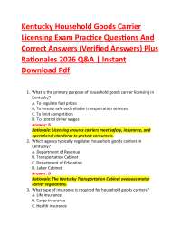Kentucky Household Goods Carrier Licensing Exam Practice Questions And Correct Answers (