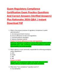 Guam Regulatory Compliance Certification Exam Practice Questions And Correct Answers (Ve