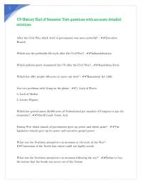 US History End of Semester Test questions with accurate detailed solutions