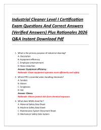 Industrial Cleaner Level I Certification Exam Questions And Correct Answers (Verified An