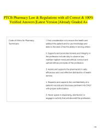 PTCB Pharmacy Law & Regulations with all Correct & 100% Verified Answers |Latest Version |