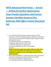 NATE Advanced Heat Pump — Service — Airflow & Comfort Optimization Exam Practice Questio