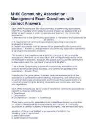 M100 Community Association Management Exam Questions and Answers