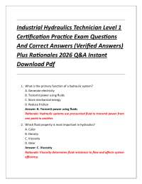Industrial Hydraulics Technician Level 1 Certification Practice Exam Questions And Corre