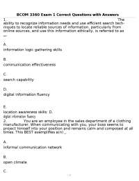 BCOM 3360 Exam 1 Correct Questions with Answers
