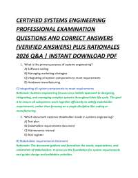 CERTIFIED SYSTEMS ENGINEERING PROFESSIONAL EXAMINATION QUESTIONS AND CORRECT ANSWERS
