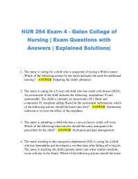 NUR 254 Exam 4 - Galen College of Nursing | Exam Questions with Answers 2026/2027