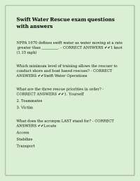 Swift Water Rescue exam questions with answers