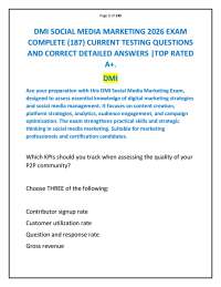 DMI SOCIAL MEDIA MARKETING 2026 EXAM COMPLETE (187) CURRENT TESTING QUESTIONS AND CORREC