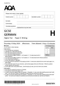 2025 AQA GCSE German Higher Tier Paper 4 Writing Verified Exam&MarkScheme