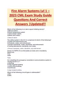 Fire Alarm Systems Lvl 1 – 2023 CML Exam Study Guide Questions And Correct Answers |Update