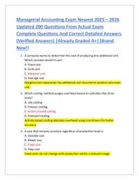Managerial Accounting Exam Newest 2025 – 2026 Updated 200 Questions From Actual Exam Com