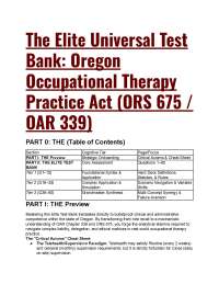2026/2027 Elite Oregon OT Practice Act (ORS 675/OAR 339) Test Bank