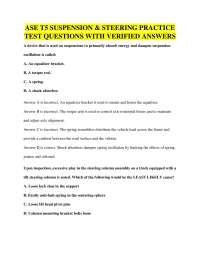 ASE T5 SUSPENSION & STEERING PRACTICE TEST QUESTIONS WITH VERIFIED ANSWERS