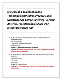 Clinical Lab Equipment Repair Technician Certification Practice Exam Questions And Corre