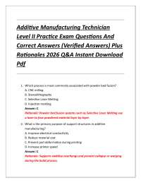 Additive Manufacturing Technician Level II Practice Exam Questions And Correct Answers (