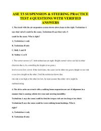 ASE T5 SUSPENSION & STEERING PRACTICE TEST 4 QUESTIONS WITH VERIFIED ANSWERS