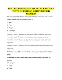 ASE T5 SUSPENSION & STEERING PRACTICE TEST 2 QUESTIONS WITH VERIFIED ANSWERS