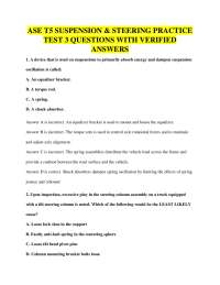 ASE T5 SUSPENSION & STEERING PRACTICE TEST 3 QUESTIONS WITH VERIFIED ANSWERS