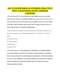 ASE T5 SUSPENSION & STEERING PRACTICE TEST 5 QUESTIONS WITH VERIFIED ANSWERS