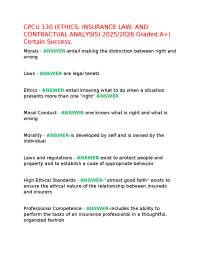 CPCU 130 (ETHICS, INSURANCE LAW, AND CONTRACTUAL ANALYSIS) 2025/2026 Graded A+|Certain Suc