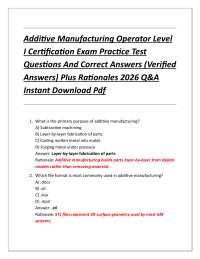 Additive Manufacturing Operator Level I Certification Exam Practice Test Questions And C