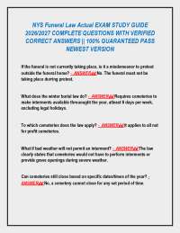 NYS Funeral Law Actual EXAM STUDY GUIDE 2026/2027 COMPLETE QUESTIONS WITH VERIFIED CORRE