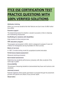 FTCE ESE CERTIFICATION TEST PRACTICE QUESTIONS WITH 100% VERIFIED SOLUTIONS