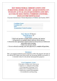 DCF BEHAVIORAL OBSERVATION AND SCREENING (BORS) EXAMS - (60 QUESTIONS) UP TO-DATE ACTUAL