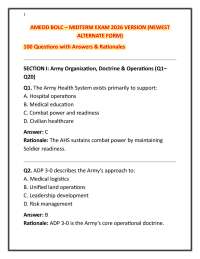 AMEDD BOLC – MIDTERM EXAM 2026 VERSION (NEWEST ALTERNATE FORM) 100 Questions with Answers
