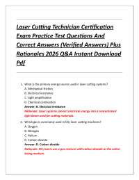 Laser Cutting Technician Certification Exam Practice Test Questions And Correct Answers