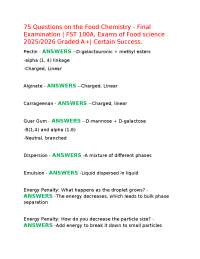 75 Questions on the Food Chemistry - Final Examination | FST 100A, Exams of Food science