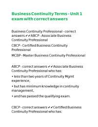 Business Continuity Terms - Unit 1 exam with correct answers