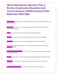 Illinois Wastewater Operator Class 4 Practice Examination Questions And Correct Answers
