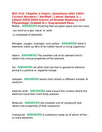 BIO 314: Chapter 2 Exam | Questions with 100% Correct Answers | Verified | Latest Update 2