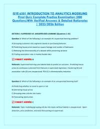 ISYE 6501 INTRODUCTION TO ANALYTICS MODELING Final Quiz Complete Practice Examination (20