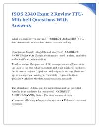 ISQS 2340 Exam 2 Review TTU- Mitchell Questions With Answers