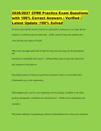 2026/2027 CFRE Practice Exam Questions with 100% Correct Answers | Verified | Latest Updat