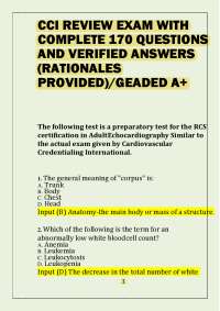 CCI REVIEW EXAM WITH COMPLETE 170 QUESTIONS AND VERIFIED ANSWERS (RATIONALES PROVIDED)/GEA