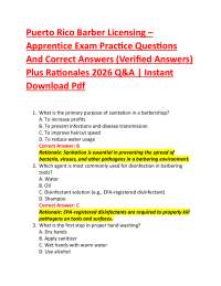 Puerto Rico Barber Licensing – Apprentice Exam Practice Questions And Correct Answers (V