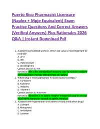 Puerto Rico Pharmacist Licensure (Naplex + Mpje Equivalent) Exam Practice Questions And