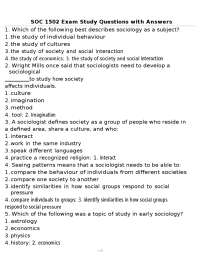 SOC 1502 Exam Study Questions with Answers