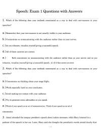 Speech: Exam 1 Questions with Answers
