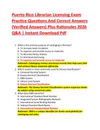 Puerto Rico Librarian Licensing Exam Practice Questions And Correct Answers (Verified An